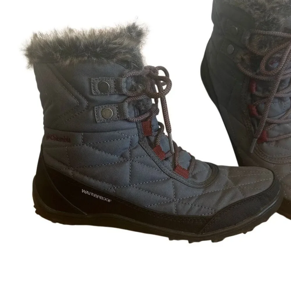 Columbia Minx Shortie 3 Insulated Waterproof Grey Quilted Winter Boots 7.5